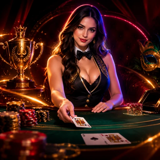 Mesa de blackjack ao vivo com dealer profissional distribuindo cartas